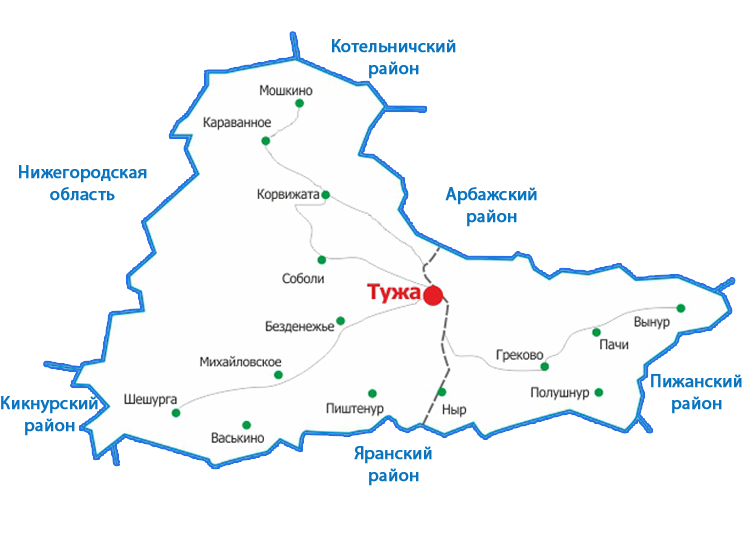 Тужинский район, карта