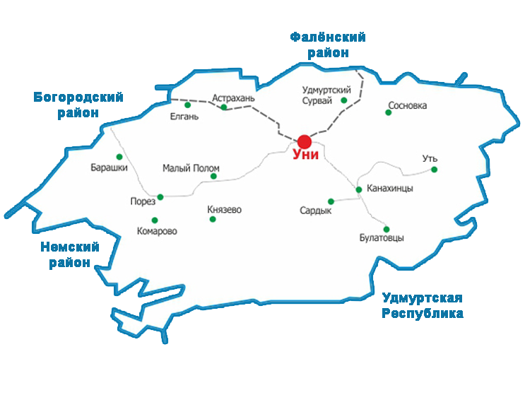 Унинский район, карта